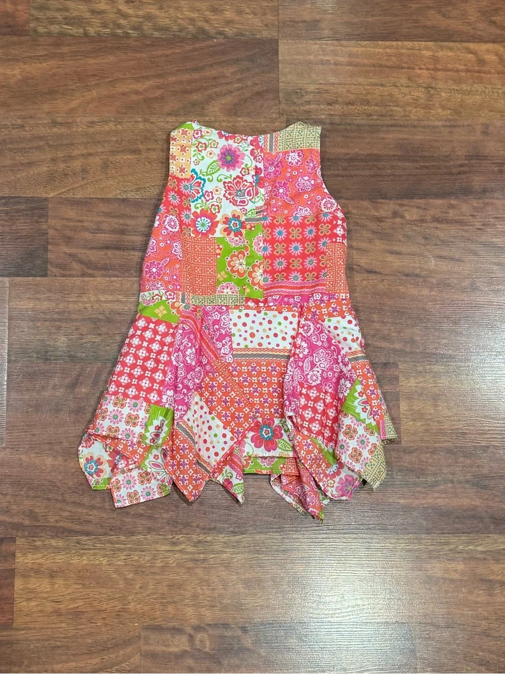 Rare, Too! - Floral Patchwork Sundress in Bandana Style in Coral, Pink & Green